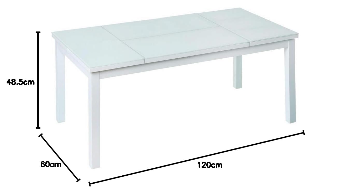 LOLAhome Mesa de Centro elevable para Exterior de Aluminio Blanco y Cristal Templado, de 120x60x48 cm, Modelo Agnes