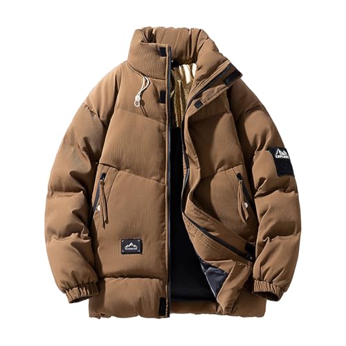 Mymyguoe Chaqueta de invierno acolchada para hombre, chaqueta softshell cálida, abrigo de invierno de algodón de color liso, chaqueta acolchada de peso pesado, protección contra el frío, chaquetas de