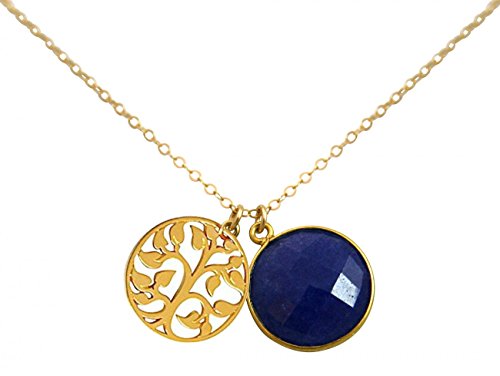 Preisvergleich Produktbild Gemshine - Damen - Halskette - Anhänger - LEBENSBAUM - 925 Silber Vergoldet - Saphir - Blau - 45 cm