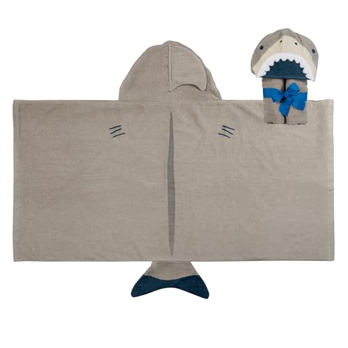 Image of Stephen Joseph, Kids Hooded Beach Towel for Girls & Boys (3-8 Years), Toddler Poncho Bath Towel with Hood, Soft Absorbent Cotton, Large 46 inchx 23.5 inch, Shark