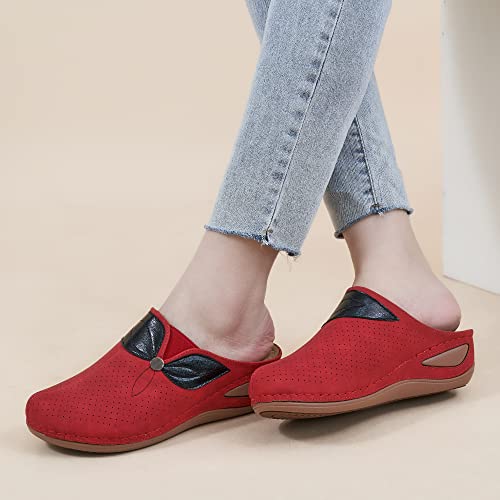 Ecetana Clogs For Women Comfortable Slip On Leather Mule Womens Casual Wedge Sandals Shoes #TOP4