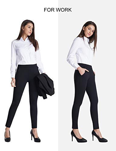 Bamans Women's Skinny Leg Work Pull On Slim Stretch Yoga Dress Pants W/Tummy Control (Black, Medium) #TOP3