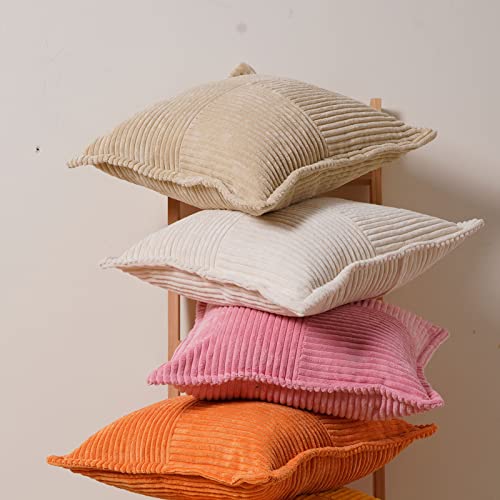 Topfinel Baby Pink Throw Pillows Covers 18 X 18 Set Of 2 For Couch Living Room,Splicing Corduroy Wide-Brimmed Decorative Cushion Covers,Rustic Farmhouse Pillowase For Girl's Room Bed Sofa. #TOP7