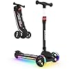 BELEEV A9 Kids Scooter with LED Light-Up Wheels & Deck, 3 Wheel Folding Scooter for Toddlers Girls Boys Ages 3-12, Adjustable Handlebar, Lean to Steer, Extra-Wide Wheels, Kick Scooter for Children