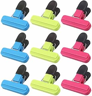 Food Bag Clips for Food Storage Set of 9 Food Clips Kitchen Storage Clip Seal Clips,Sturdy,Airtight,Reusable 3 Colours Convenient for keeping food fresh - Ideal for Home, Kitchen,Travel,Camping