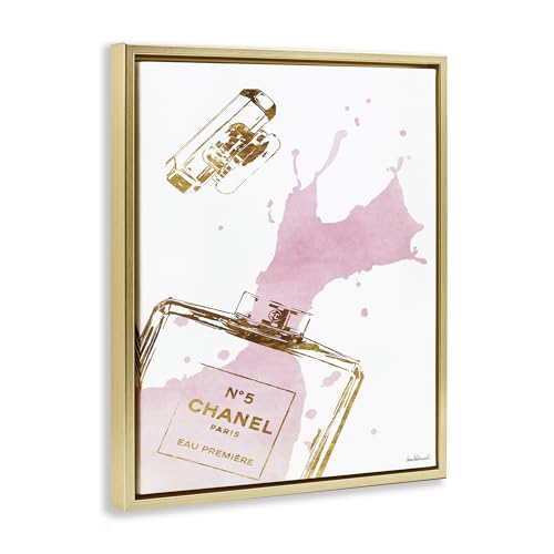 Image of 'Glam Perfume Bottle Splash Pink Gold'| Floating Frame Canvas Art | Stupell Industries | Gold, 17 x 21 Inches, Easy to Hang and Sturdy, Made in USA, by Amanda Greenwood