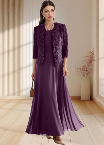 2 Pieces Mother of The Bride Dresses Long Mother of The Groom Dress 3/4 Sleeve Formal Evening Gowns3