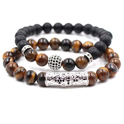 ZJZ Armband Steinarmband für Frauen, 7 Chakra Natürliches Tigerauge Steinperlenarmband Elastischer Silberkugelschutz Armreif Mode Boho Yoga Dame Schmuck Geschenk Freundin Mutter Cover