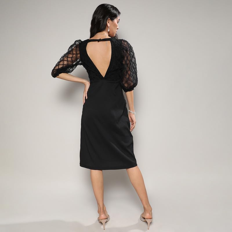 Image of PINACOLADA Women's Cut-Out Dress with Sheer Detail for Casual Wear | V Neck | Long Sleeve | Zipper Closure | Co-Ord Set Crafted with Comfort Fit for Everyday Wear