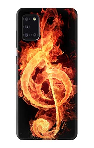 Coque Samsung Galaxy A31 motif notes de musique en cuir brûlé avec protection intégrale