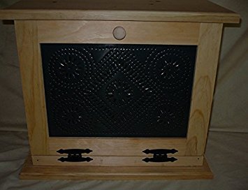 Handcrafted Wooden Bread Box with Punched Tin Decorated Front Door