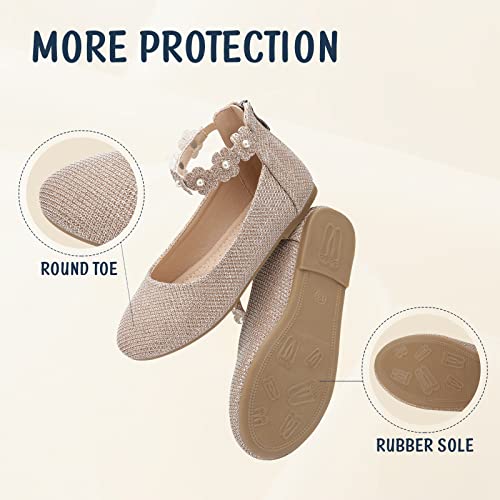 Trary Girls Flats With Ankle Strap - Ballet Flower Dress Shoes Gold Glitter Size 13 #TOP2