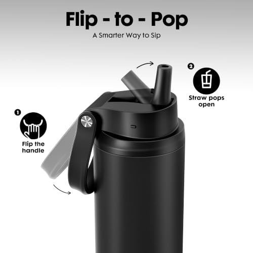 Image of Meoky 24 oz Insulated Water Bottle with Straw (BK)
