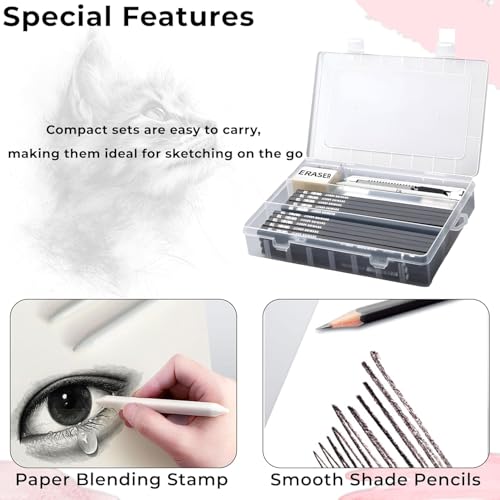 Image of Sketch Pencil Set, Drawing Pencil Set and Shading Pencils Sets for Artists, Perfect Sketching Kit of Charcoal Pencils and Shading Art with Carry Box (50 Pieces)