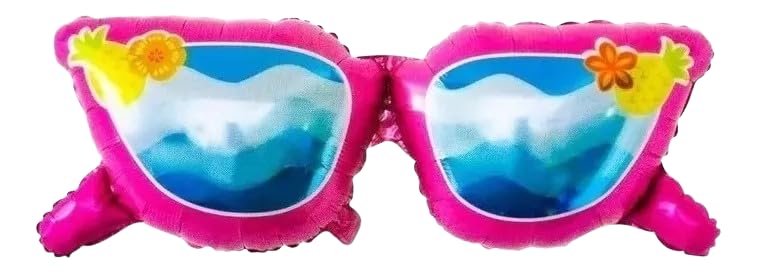 Image of Atpata Funky Pink Beach Goggle Foil Balloon with Pineapple Happy Birthday Balloons for Beach Theme Birthday, Pool Party, Summer, Tropical Aloha Luau Fruits Theme Decorations
