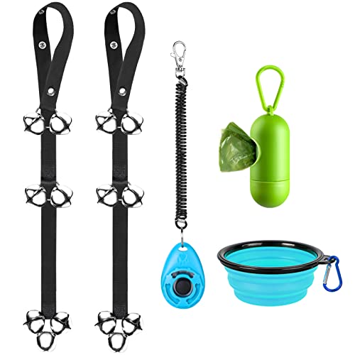 Tiovery Dog Doorbells For Door Potty Training, Adjustable Door Bell For Housetraining Door Knob Go Outside, Include Dog Training Clickers, Collapsible Dog Bowl And Poop Bag Holder For Puppy Dogs #TOP8