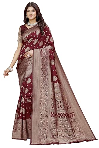 Image of Shasmi Women's Banarasi Saree Pure Kanjivaram Silk Saree Soft new ladies 2025 Design Wear Pattu Sarees Party Sari collections With Blouse Piece for Wedding sadi (PARI-218)