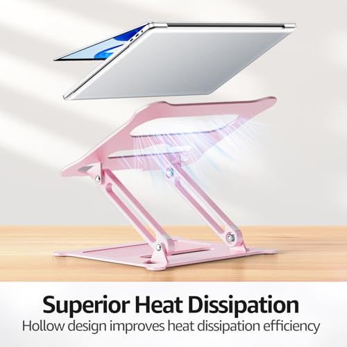 Image of Urmust Laptop Notebook Stand Holder Adjustable Laptop Stand Portable Computer Riser Compatible with MacBook Air Pro HP Dell XPS Lenovo All Laptops 10-15.6 inch(Rose Gold)