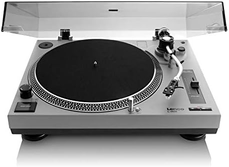 Lenco L-3808 Direct Drive Turntable - Matte Grey - 33 & 45 RPM - Vinyl Record Player with Integrated Pre-Amplifier and USB