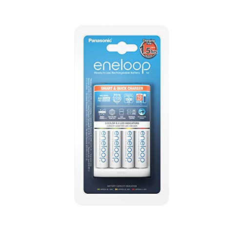 Panasonic eneloop Intelligentes Schnellladegerät für 1-4 Ni-MH Akkus AA/AAA mit LED-Anzeige und Einzelschachtüberwachung inklusive 4x eneloop AA Mignon min. 1900 mAh 2100 Ladezyklen