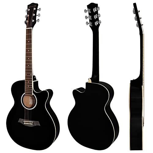 World Rhythm WR-204 Guitare acoustique taille 3/4 – Guitare pan coupé petit corps pour débutants – Noir - Les Beatles, Paul McCartney, John Lennon, RIngo Starr, George Harrison World Rhythm WR-204 Guitare acoustique taille 3/4 - Guitare pan coupé petit corps pour débutants - Noir – Image 3