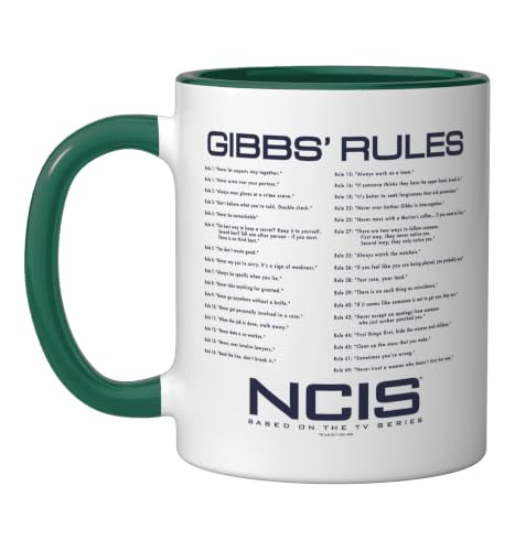 NCIS Gibbs Rules Ceramic Mug, Dark Green/White, 11oz
