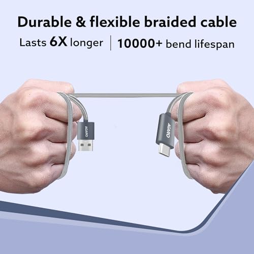 Image of AGARO USB-A to Type C Cable, Unbreakable Braided Cable, 3A Fast Charging, Compatible with All Type C Devices Including Smartphones, Tablets etc, PD Technology, 1 M (3.2Ft), 480 Mbps Data Transmission