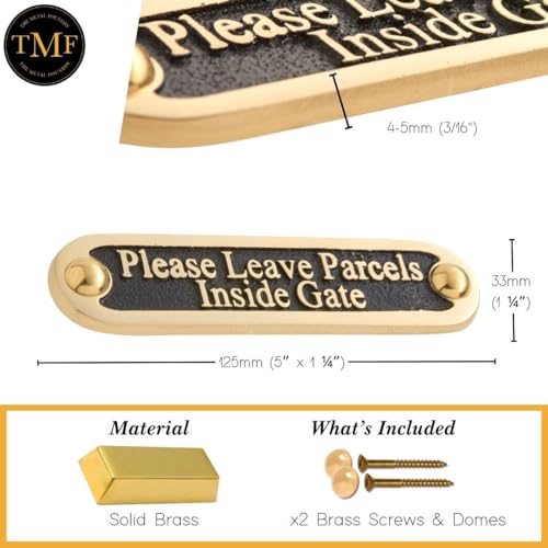Please Leave Parcels Inside Gate Metal Brass Door Sign. Traditional Style Leave Delivery Instruction Outdoor Metal Mailbox Wall Sign By The Metal Foundry