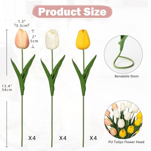Image of 20 Pcs Artificial Tulips Flowers Mixcolor Real Touch Fake Tulips Fake Flowers for Mother's Day 13.5 inch Faux Tulips Faux Flowers Bulk Artificial Tulips Flowers for Vase Centerpieces Home Wedding Bouquet