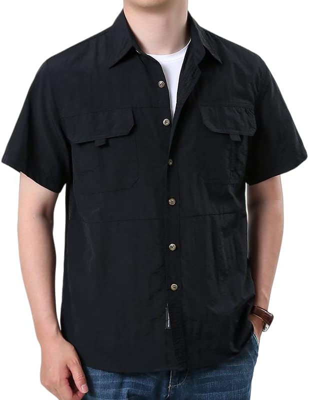 Men's Fishing Shirt UPF 50+ Sun Protection Short Sleeves Button Down Casual Hiking Work Summer Travel