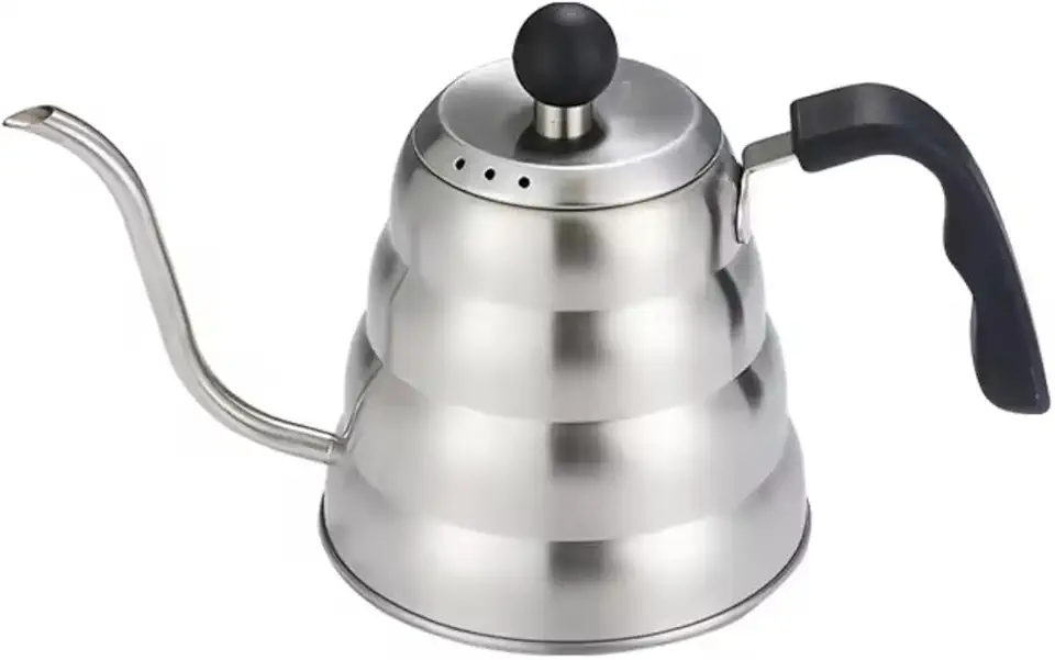 Chaleira Bico de Ganso 1 Litro Aço Inox ou Preta Fosca – Para Café Coado, Hario V60, Chemex, Kalita, Coador de Pano, Cafeteira Manual e Chá Gourmet (Inox)