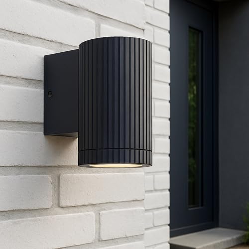 Aplique de exterior GU10 negro Lightbox de aluminio con diseño moderno de ranura de 9.5 cm