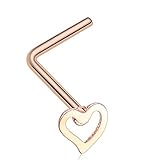 Rose Gold Colored Dainty Heart Icon L-Shaped Nose Ring - Sold as a Pair