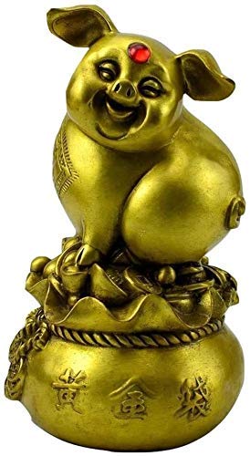 YNIYUJKL Chinese Feng Shui Zodiac Pig Brass Decor Statues Pure Figurine Wealth And Good Luck Sculpture For Home And Office 1113,Guld-A
