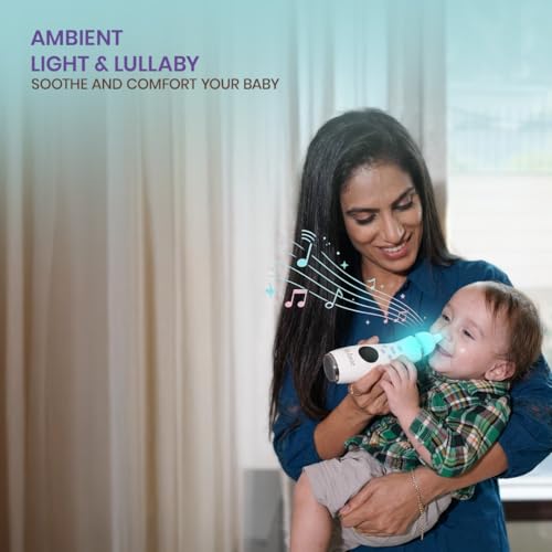 Image of NoseBliss Baby Nose Cleaner Rechargeable IPX6 Waterproof Electric Nasal Aspirator with 5 Suction Levels | 3 Food Grade Soft Silicon Nozzles | Self Cleaning, Music & Light | 1 Year Warranty