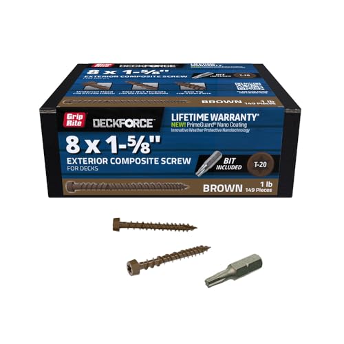 Grip-Rite DeckForce Tornillos para Decks Exteriores Compuestos para PVC y Proyectos Compuestos - Tornillos Nano Recubiertos - Punta Sierra T-17 - Marrón - #9 x 2-1/2" - Caja de 1 Lb - GRDFCS212ACA1 miniatura 2