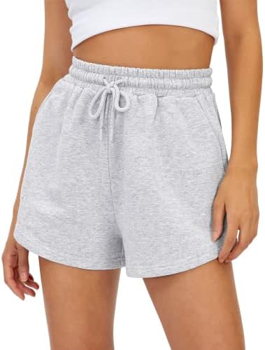 AUTOMET Womens Sweat Shorts Casual Summer Cotton Shorts Elastic Comfy Running Shorts High Waist Pockets Shorts Trendy Clothes 2023 Grey