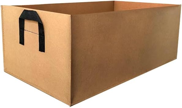 Rectangle Grow Bags with Handles for Vegetables, Fabric Planter 23.6 x 11.8 x7.9 in, 3 Pack,Khaki