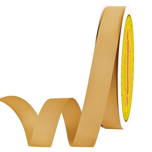 LEEQE Old Gold Grosgrain Ribbon 7/8 inch X 50 Yards Old Gold Ribbon for Gift Package Wrapping Wreath Baby Shower and Other Projects
