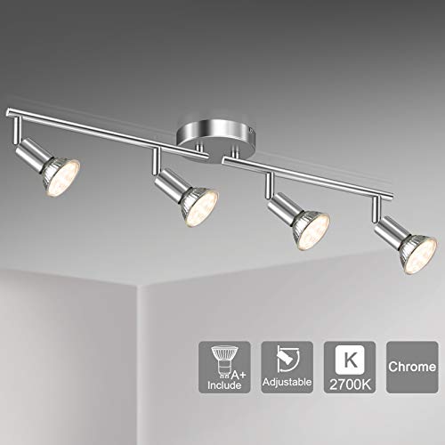 Unicozin LED 4 Light Track Lighting Kit, Chrome 4 Way Ceiling Spot Lighting