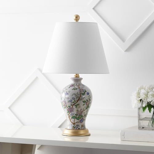 JONATHAN Y 24" Multi-Colored/Gold French Country Ceramic Floral Urn Table Lamp, White Linen Shade, Chinoiserie Ginger Jar Bedside Lamp for Living Room Bedroom, LED Bulb JYL3009A by JONATHAN Y - Image 2