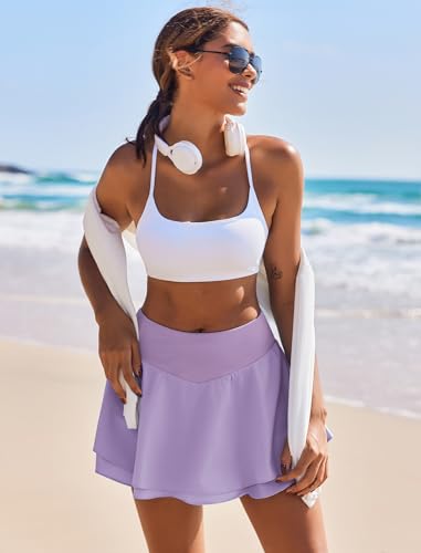 Image of PINSPARK Womens Tennis Skirt Pleated High Waisted Golf Skort with 3 Pockets | Double Ruffle, Soft, Lightweight, Quick Dry, Tummy Control Athletic Skirts, Workout Skorts, for Pickleball, Running, Casual