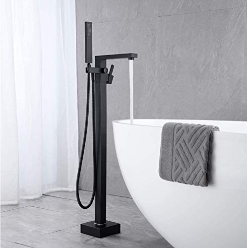 Robinet de baignoire autoportant noir mat en laiton avec douchette luxe
