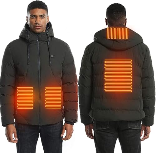 ININOSNP Beheizbare Jacke Softshell-beheizte Baumwollkleidung for Herren mit Kapuze, Heizmantel mit 4 Temperaturzonen, Herrenjacken for Jagen und Angeln(Green,1X)