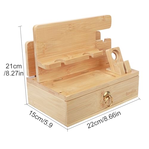 Gocokia Multifunctional Bamboo Stands, Dual Cell Phone Holder, Tablet Storage Stand, Watch Storage Hanger - Image 3
