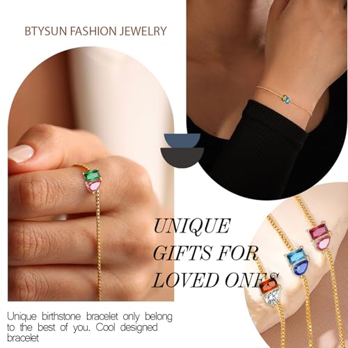 Birthstone Bracelets for Women, Dainty Gold Bracelet with Birthstone Birthday Gifts for Her Mothers Day Gifts Trendy Stuff 14k Plated Adjustable Link Bracelet Anniversary Christmas Jewelry
