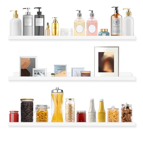 MBYD Whtie Wood Floating Photo Shelves 48 Inch Long Wall