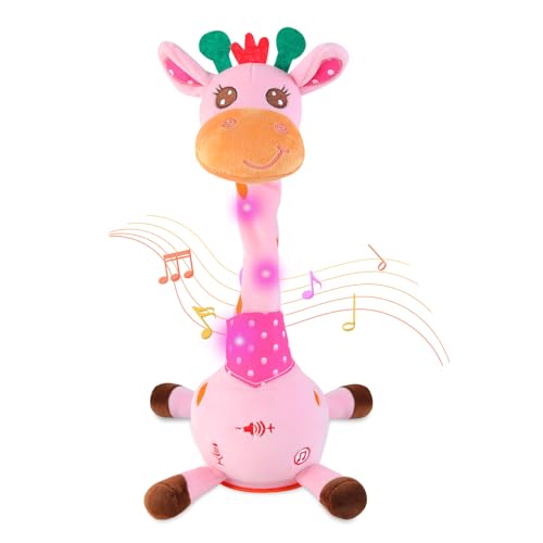 LLUKEME Dancing Giraffe Toy Stuffed Animal Baby Toys Singing Song Toddlers Toy Repeats What You Say Glowing Musical Toy for Baby Birthday Gift Groovy Giraffe Toy (Pink Giraffe)