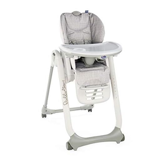Chicco - Chaise Haute Bébé Polly 2 Start - 4 Roues - Naissance à 3 ans - Happy Silver