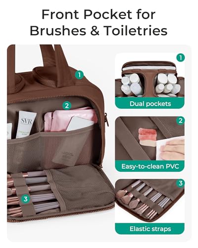 Image of BAGSMART Travel Toiletry Bag, Puffy Toiletry Bag for Women, Wide-open toiletry bags for traveling, Large Travel Cosmetic Makeup Bag Organizer for Accessories,Toiletrie (Coffee Brown)
